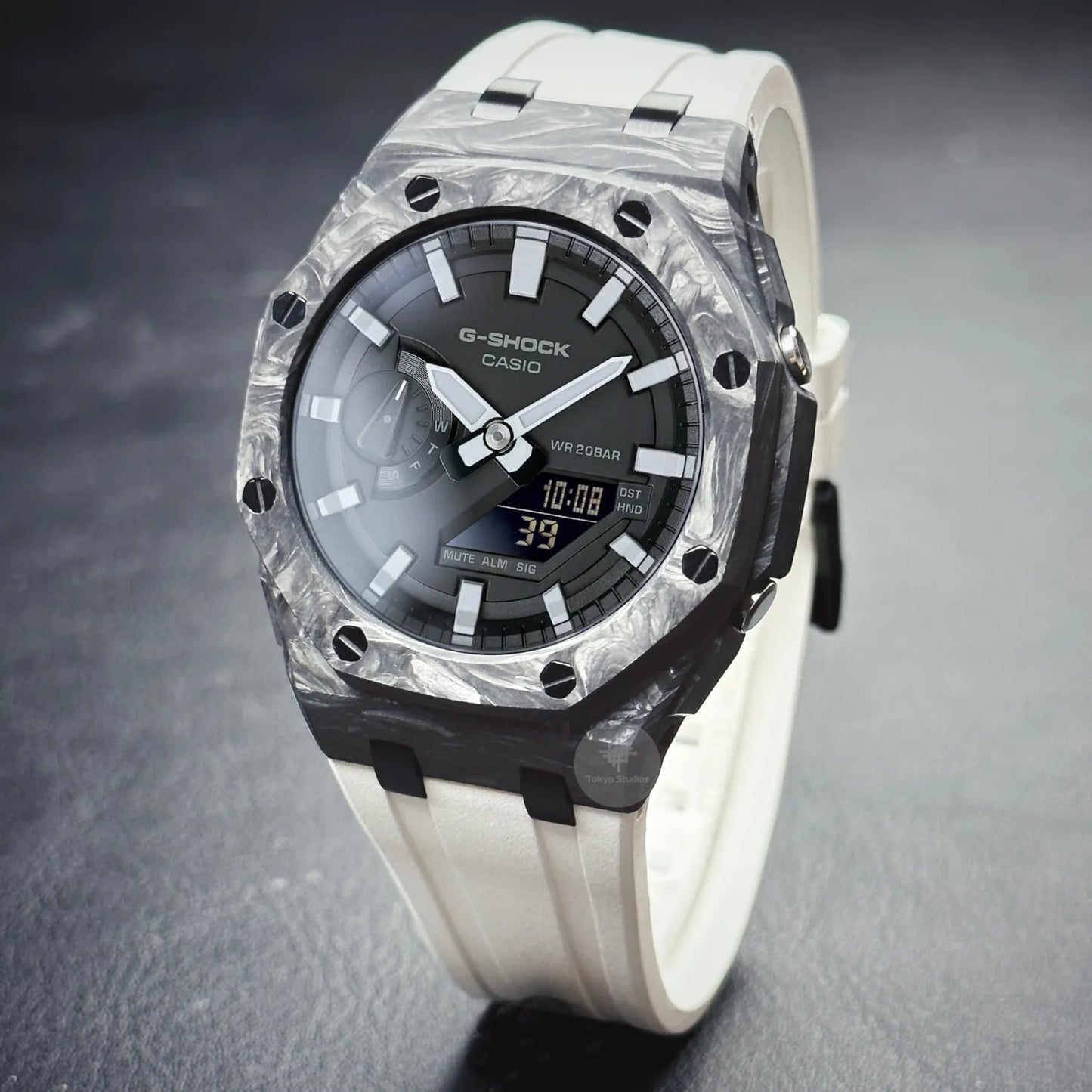 G-SHOCK Mod with Carbon Fiber Case, White Strap and White Hour Markers