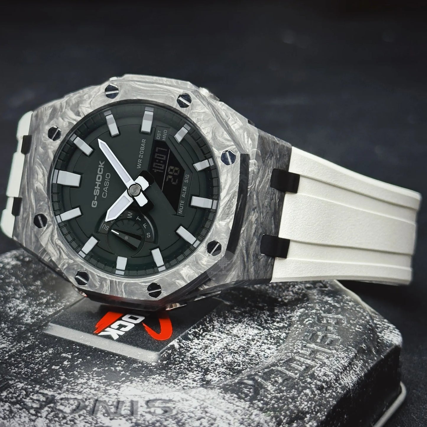 G-SHOCK Mod with Carbon Fiber Case, White Strap and White Hour Markers