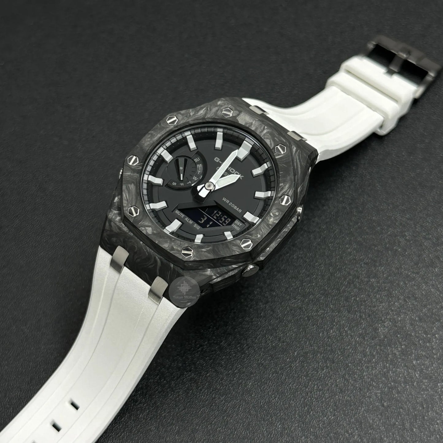 G-SHOCK Mod with Carbon Fiber Case, White Strap and White Hour Markers